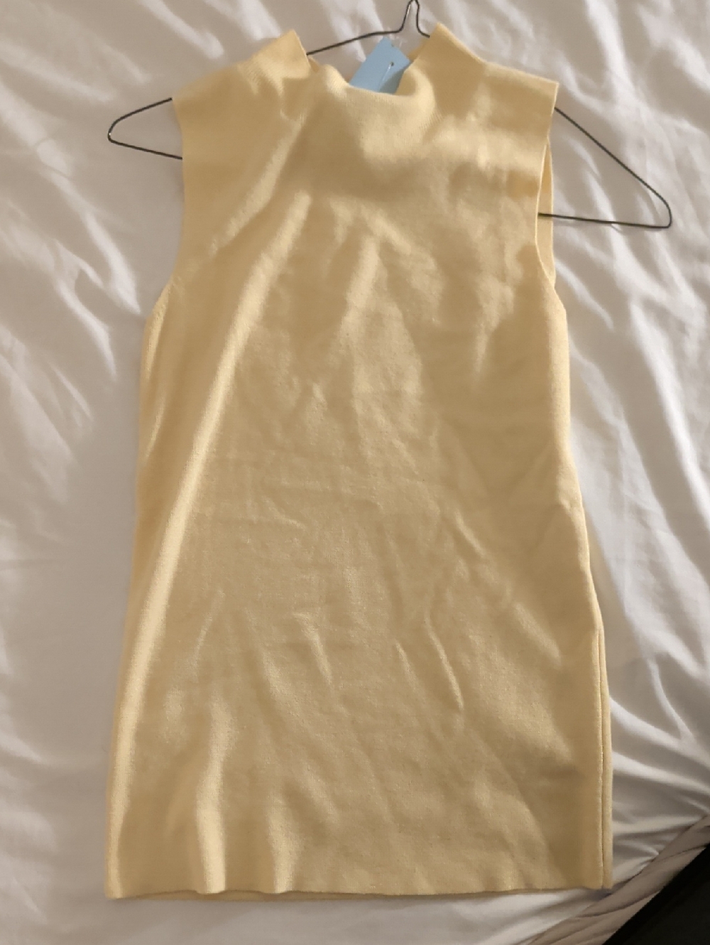 Ann Taylor Petite Sleeveless Mock Neck Dress in Pale Yellow